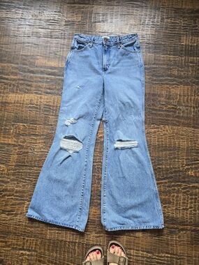Wrangler Wanderer HIGH rise Bells Light Blue Distressed Jeans Size W27/30 Inseam